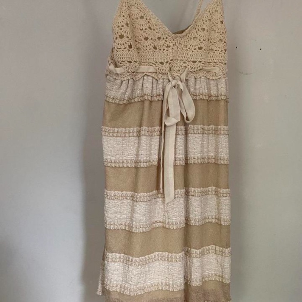 A'Reve Beige and Cream Crochet Midi Dress